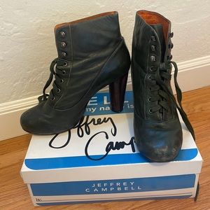 Jeffrey Campbell green leather Oxford booties